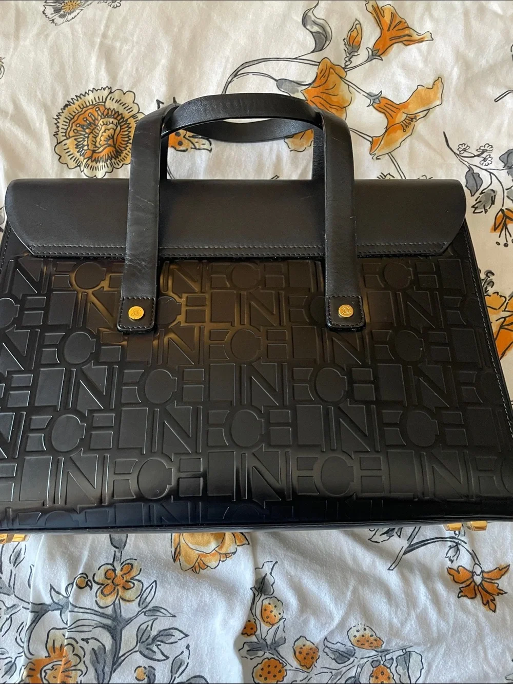 Celine Black Embossed Logo Leather Top-Handle Briefcase